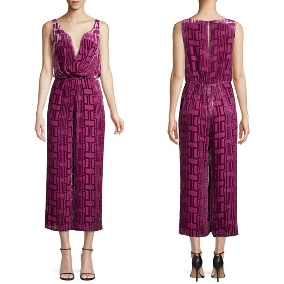 Trina Turk Jumpsuit Womens Size 4 Purple Sauvignon Velvet Burnout Straight Leg - Picture 1 of 12